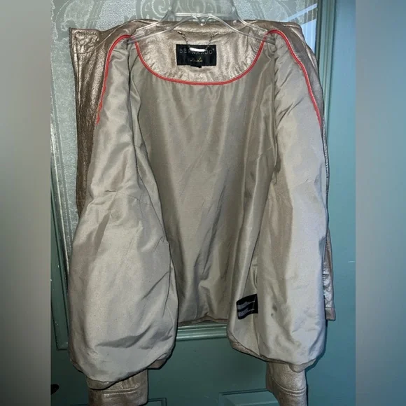 Bernardo Leather Jacket Gold Metallic Shimmer, Moto, Vintage, Retro Women’s M/L - Picture 9 of 13